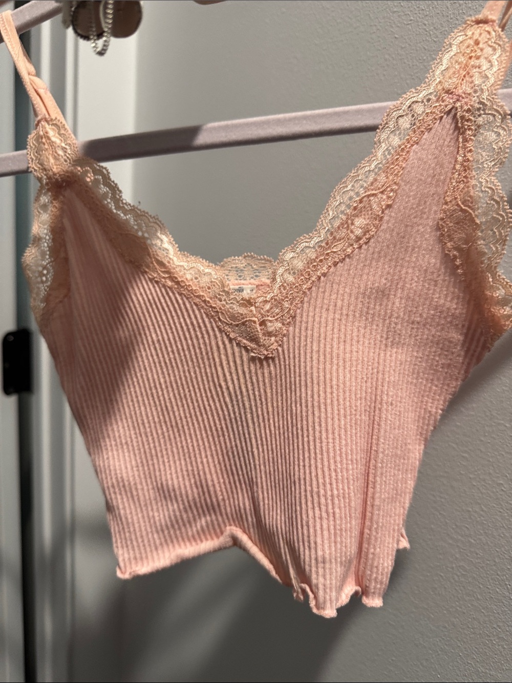 Lace-Trim Ribbed Cami Tank - Pink